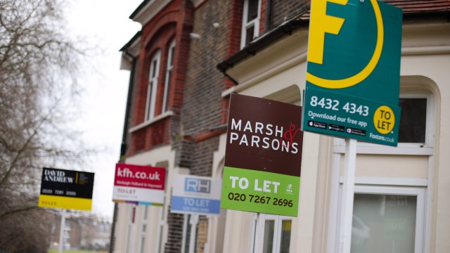 Article thumbnail: File photo dated 08/02/17 of a row of To Let estate agent signs placed outside houses in north London. The value of the private rented sector in Britain rose 5.8% in the past year to ?1.4 trillion, according to a bank's report. House prices have soared 9.9% between March this year and the start of the pandemic, helped by the stamp duty holiday, Shawbrook Bank said. Issue date: Wednesday August 25, 2021. PA Photo. See PA story MONEY Rent. Photo credit should read: Yui Mok/PA Wire