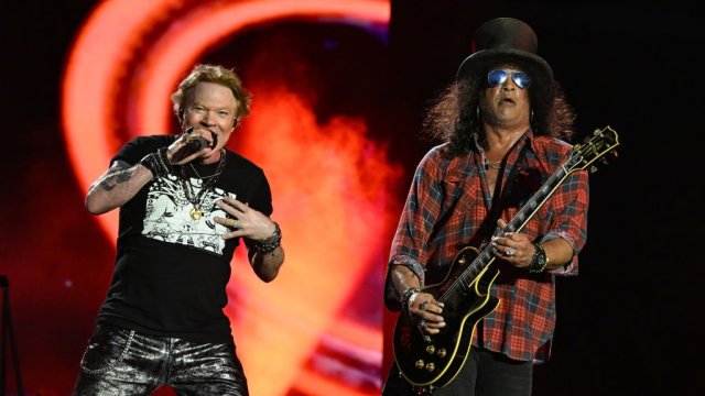 Article thumbnail: Axl Rose and Slash of Guns N' Roses at the Pyramid Stage, Glastonbury 2023 (Photo: Harry Durrant/Getty)