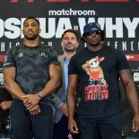 Article thumbnail: LONDON, ENGLAND - JULY 10: Anthony Joshua and Dillian Whyte face off at their press conference announcing their upcoming fight against Dillian Whyte, on July 10, 2023 in London, England. (Photo by Mark Robinson/Matchroom Boxing via Getty Images)