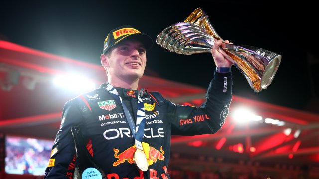 Article thumbnail: ABU DHABI, UNITED ARAB EMIRATES - NOVEMBER 26: Race winner Max Verstappen of the Netherlands and Oracle Red Bull Racing celebrates on the podium during the F1 Grand Prix of Abu Dhabi at Yas Marina Circuit on November 26, 2023 in Abu Dhabi, United Arab Emirates. (Photo by Dan Istitene - Formula 1/Formula 1 via Getty Images)