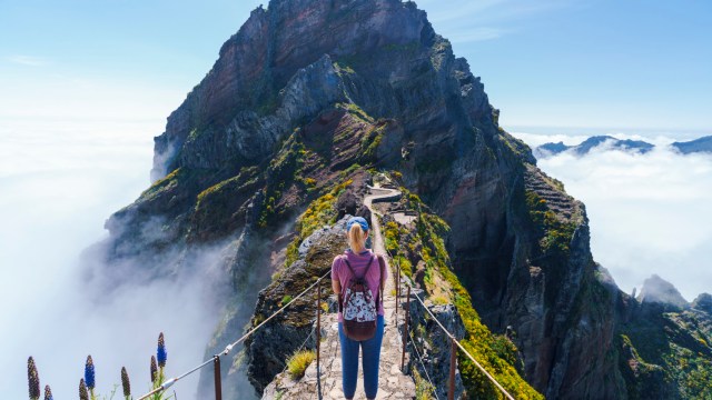 Article thumbnail: Hiker on PR1 Pico do Arieiro - Pico Ruivo trail Stairway to Heaven Madeira Portugal