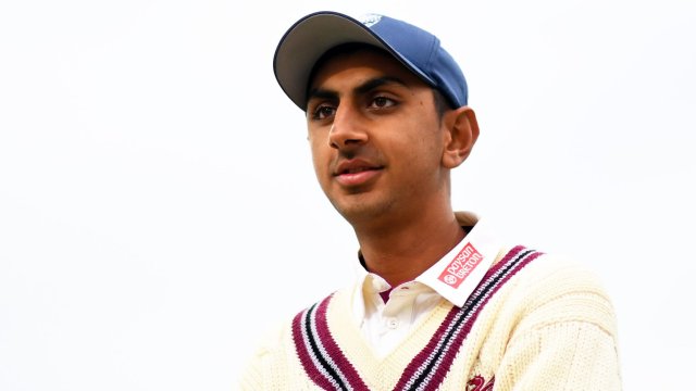 Article thumbnail: TAUNTON, ENGLAND - MARCH 22: Shoaib Bashir of Somerset looks on during the Pre-season Friendly match between Somerset and Cardiff UCCE at The Cooper Associates County Ground on March 22, 2023 in Taunton, England. (Photo by Harry Trump/Getty Images)