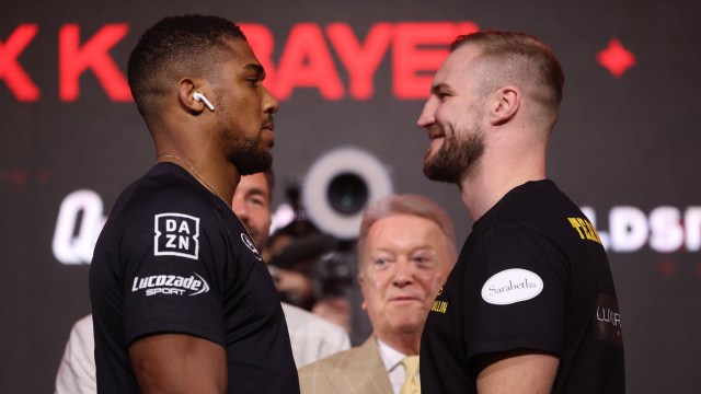 Article thumbnail: RIYADH, SAUDI ARABIA - DECEMBER 21: Anthony Joshua and Otto Wallin face off at the Day of Reckoning press conference on December 21, 2023 in Riyadh, Saudi Arabia. (Photo by Mark Robinson/Matchroom Boxing via Getty Images)