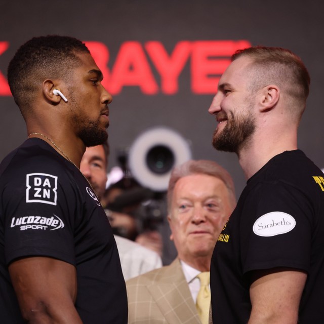 Article thumbnail: RIYADH, SAUDI ARABIA - DECEMBER 21: Anthony Joshua and Otto Wallin face off at the Day of Reckoning press conference on December 21, 2023 in Riyadh, Saudi Arabia. (Photo by Mark Robinson/Matchroom Boxing via Getty Images)