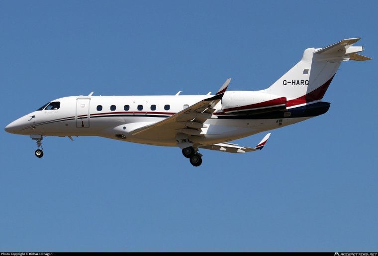 The Embraer Legacy 500 private jet – call sign G-HARG – used by Rishi Sunak to fly to Tory conference events in Wales and Scotland on 28 April (Photo: Richard Dragon)
Image taken from https://www.planespotters.net/photo/771265/g-harg-centreline-air-charter-embraer-emb-550-legacy-500


Permission to use requested, but no answer as yet 
