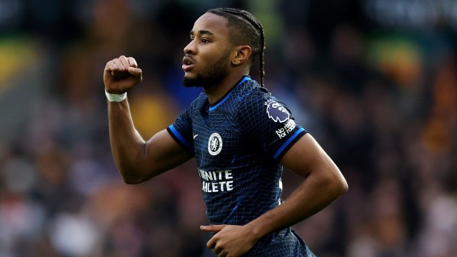 Article thumbnail: WOLVERHAMPTON, ENGLAND - DECEMBER 24: Christopher Nkunku of Chelsea celebrates after scoring their team's first goal during the Premier League match between Wolverhampton Wanderers and Chelsea FC at Molineux on December 24, 2023 in Wolverhampton, England. (Photo by Chris Lee - Chelsea FC/Chelsea FC via Getty Images)